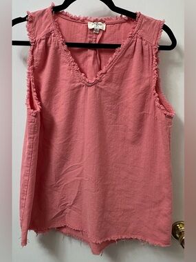 Umgee Rose Pink Frayed V-Neck Sleeveless Tank